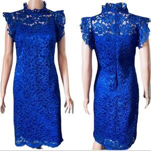ENFOCUS Royal Blue Ruffle Cap Sleeve Lace Dress Size 4